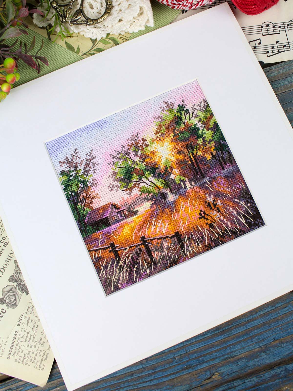 Cross Stitch Kit "Harmony of Nature" MP Studia SNV-1019 - Forest landscape 14x14 cm Aida 16 ct
