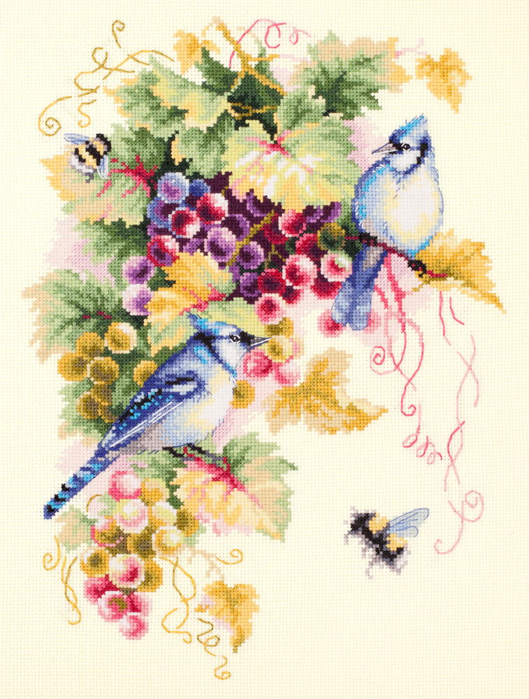 130-022 Blue Jay and Grapes. Kit de Punto de Cruz Magic Needle