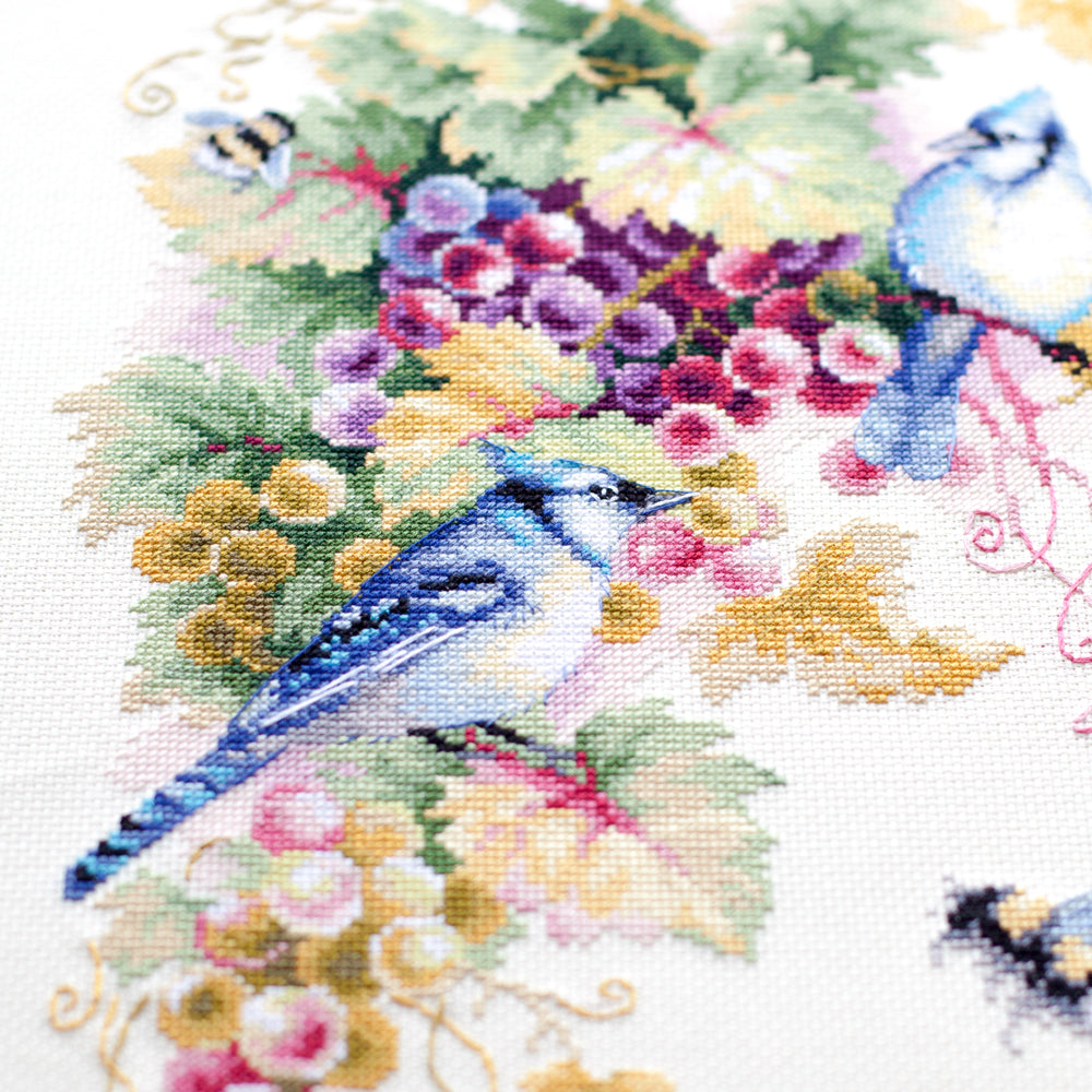 130-022 Blue Jay and Grapes. Kit de Punto de Cruz Magic Needle