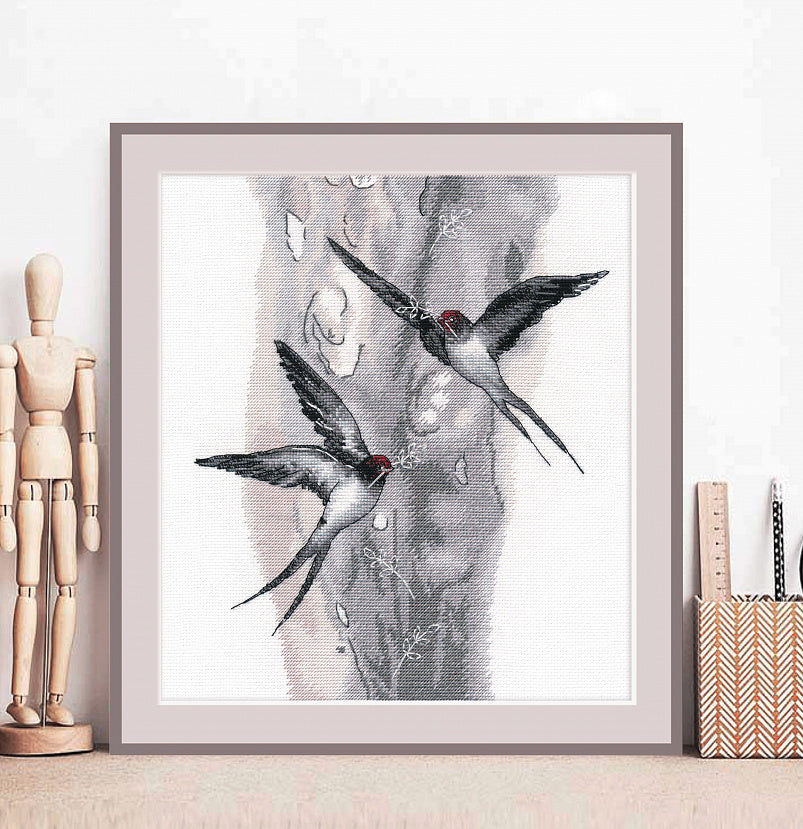 Hirondelles - 1408 FOUR - Kit de point de croix