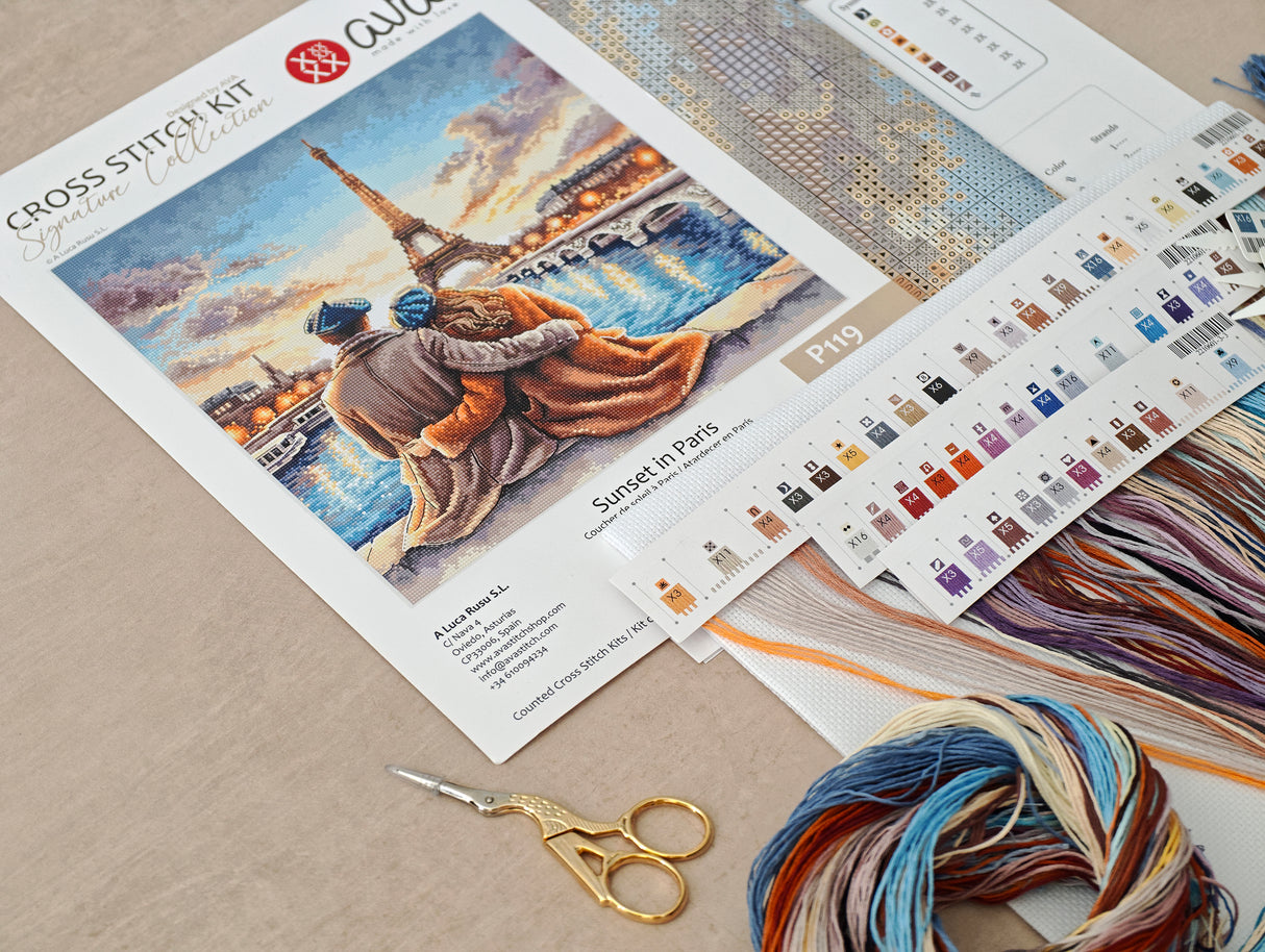 AVA Signature Collection P119 Atardecer en París – Kit de Punto de Cruz Contado