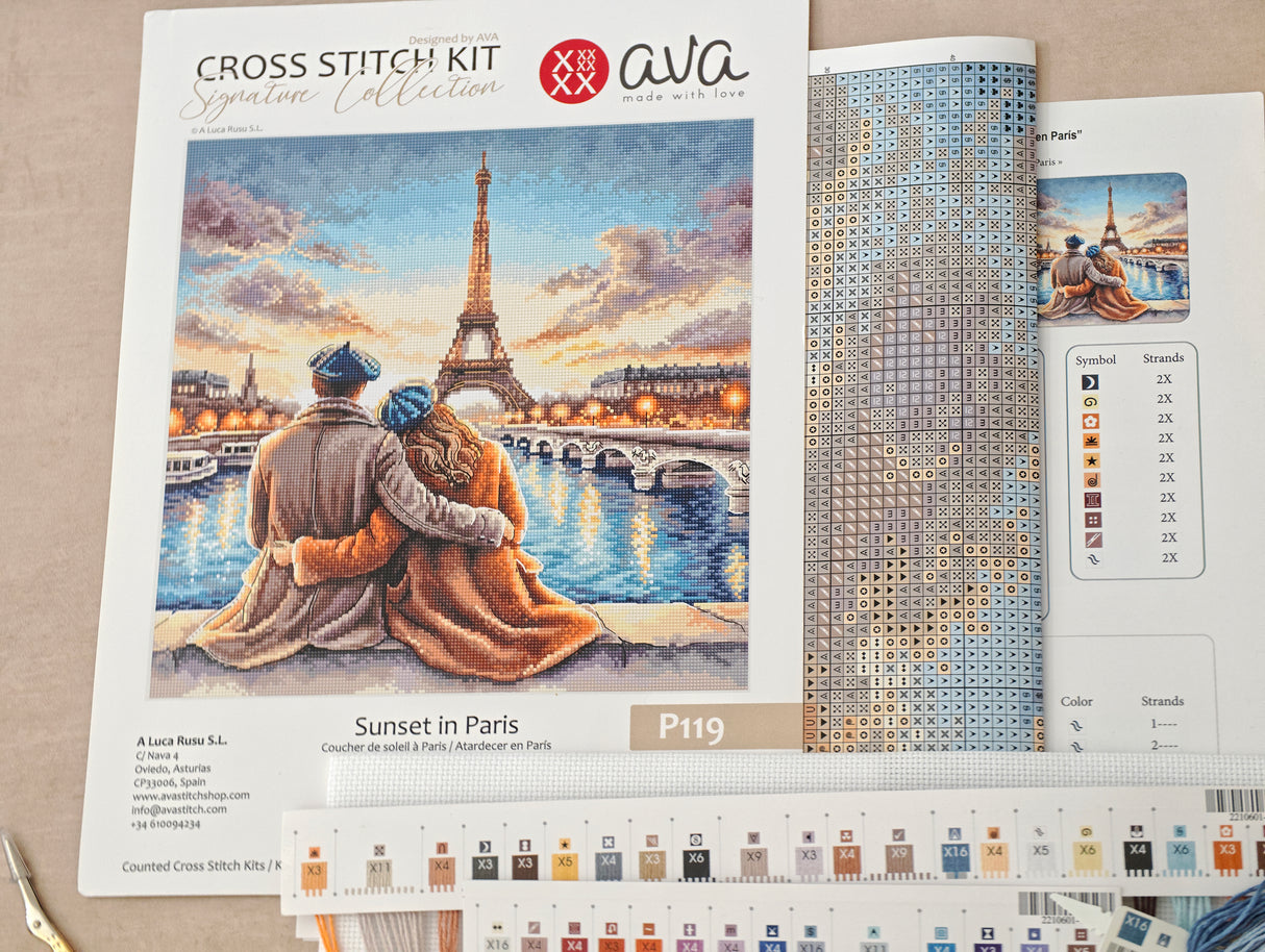 AVA Signature Collection P119 Atardecer en París – Kit de Punto de Cruz Contado