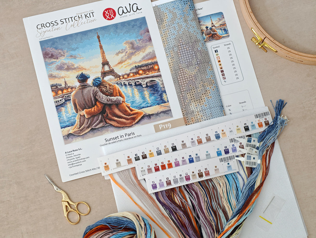 AVA Signature Collection P119 Atardecer en París – Kit de Punto de Cruz Contado