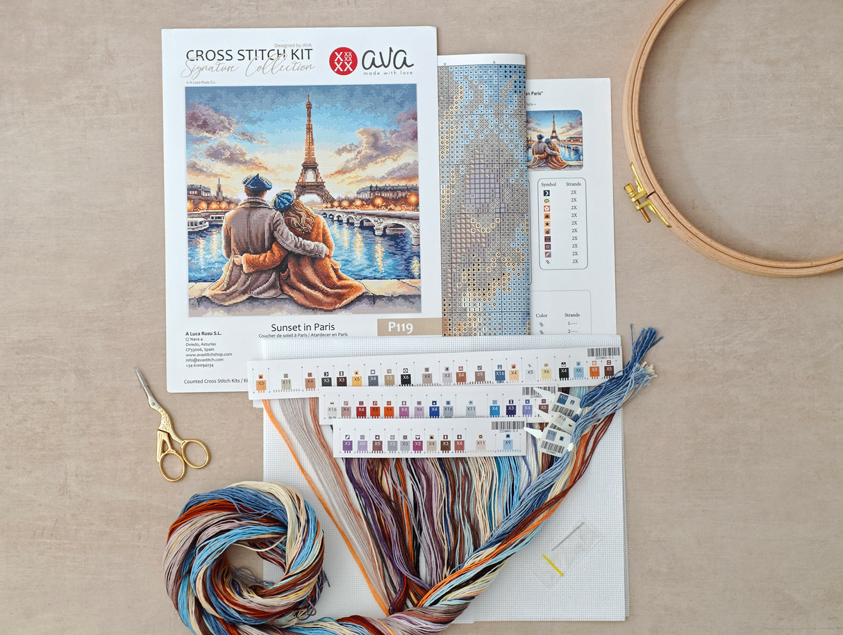 AVA Signature Collection P119 Atardecer en París – Kit de Punto de Cruz Contado
