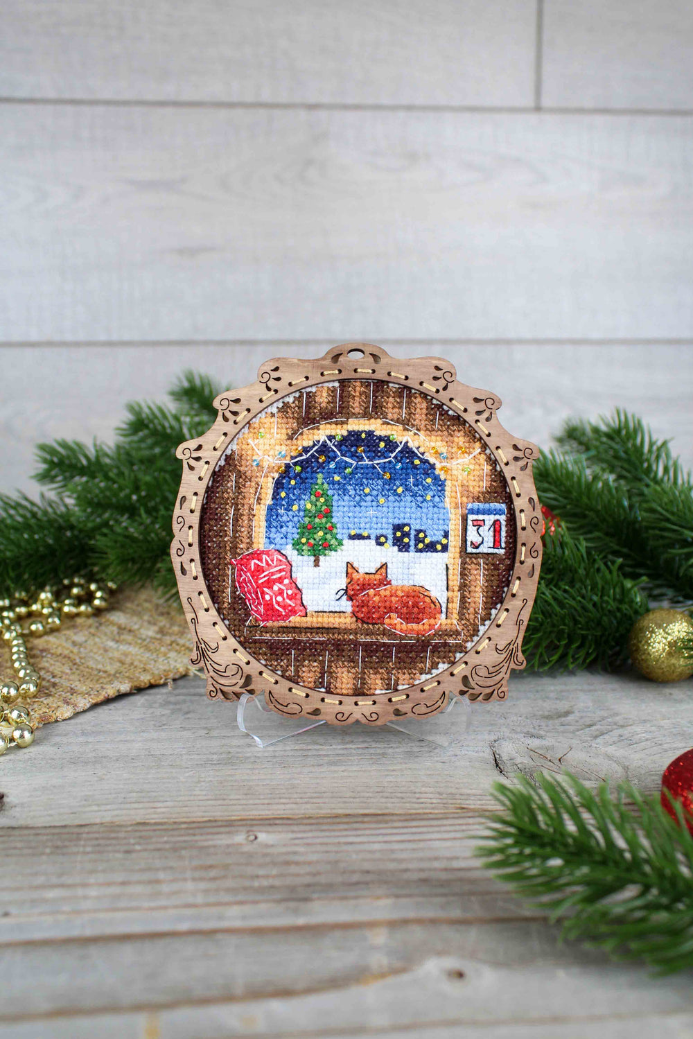 Cross-stitch kit on wooden base "Miniature. Winter behind the window" SO-119 MP Studia