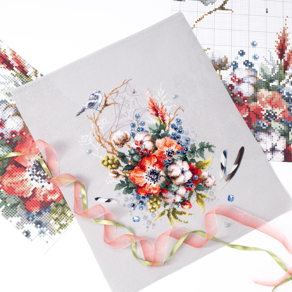 Coquelicot et coton. Kit point de croix aiguille magique 210-301