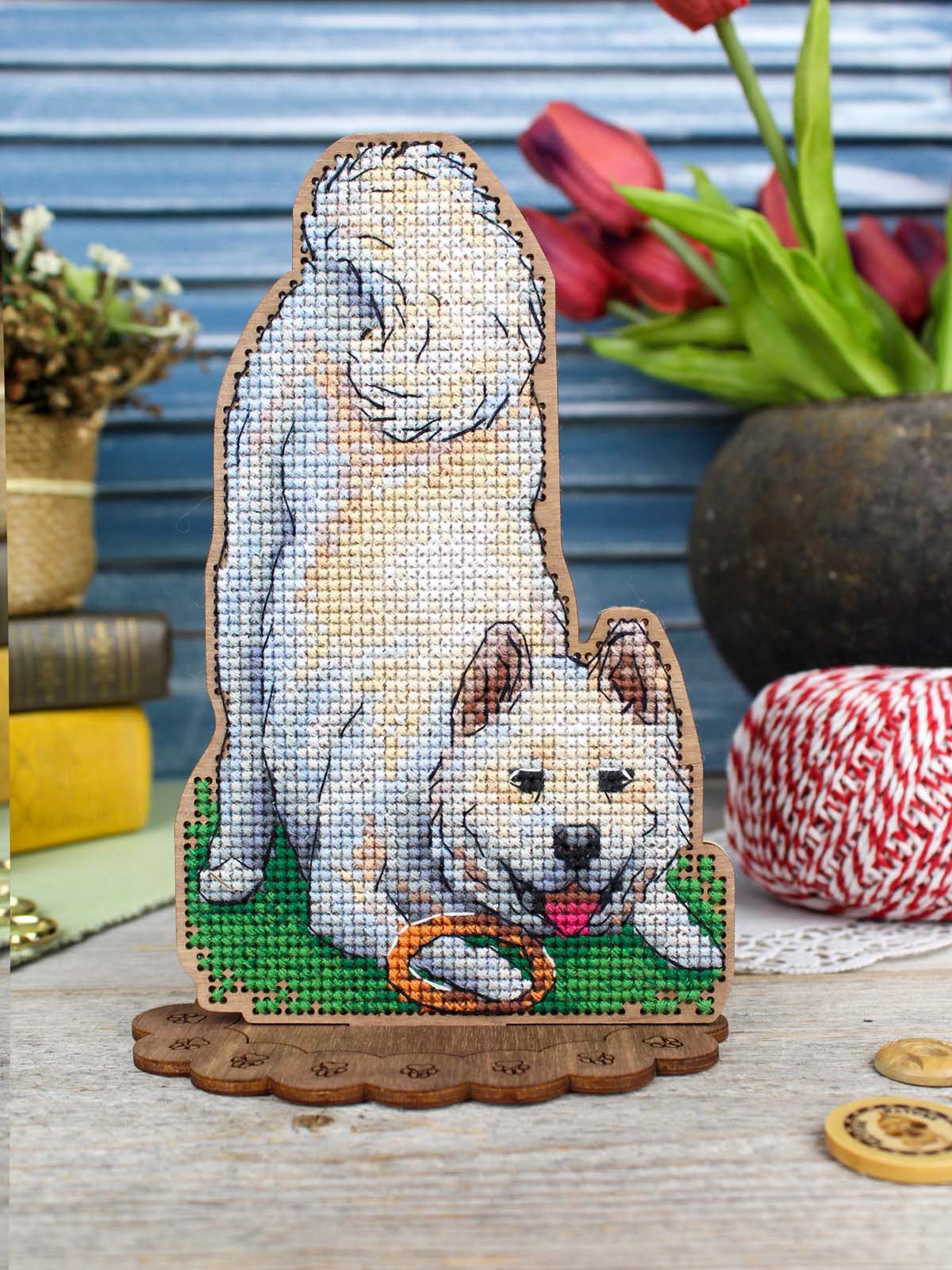 Kit de punto de cruz sobre madera MP Studia SO-170 Shiba Inu 17x12 cm