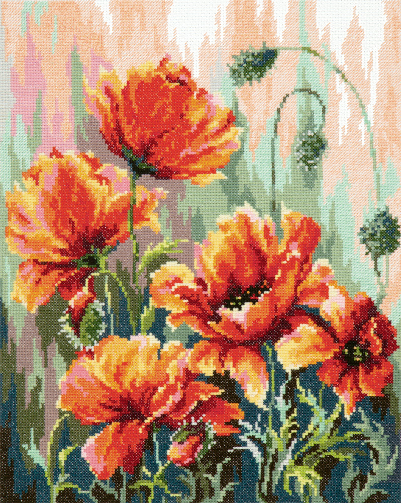 40-72 Poppies in the morning light. Magic Needle Cross Stitch Kit
