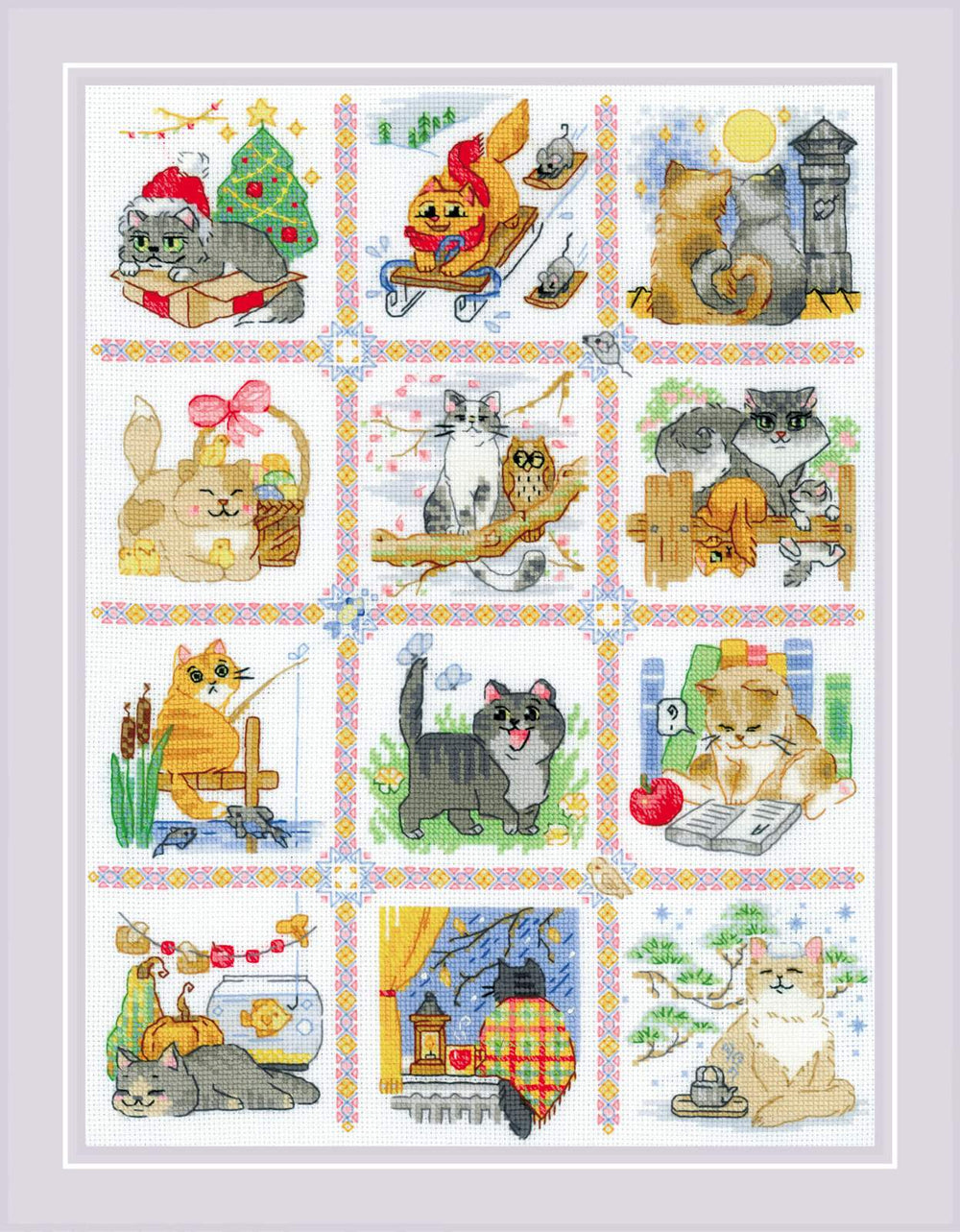 Kit de point de croix Riolis - Calendrier chat, 2136