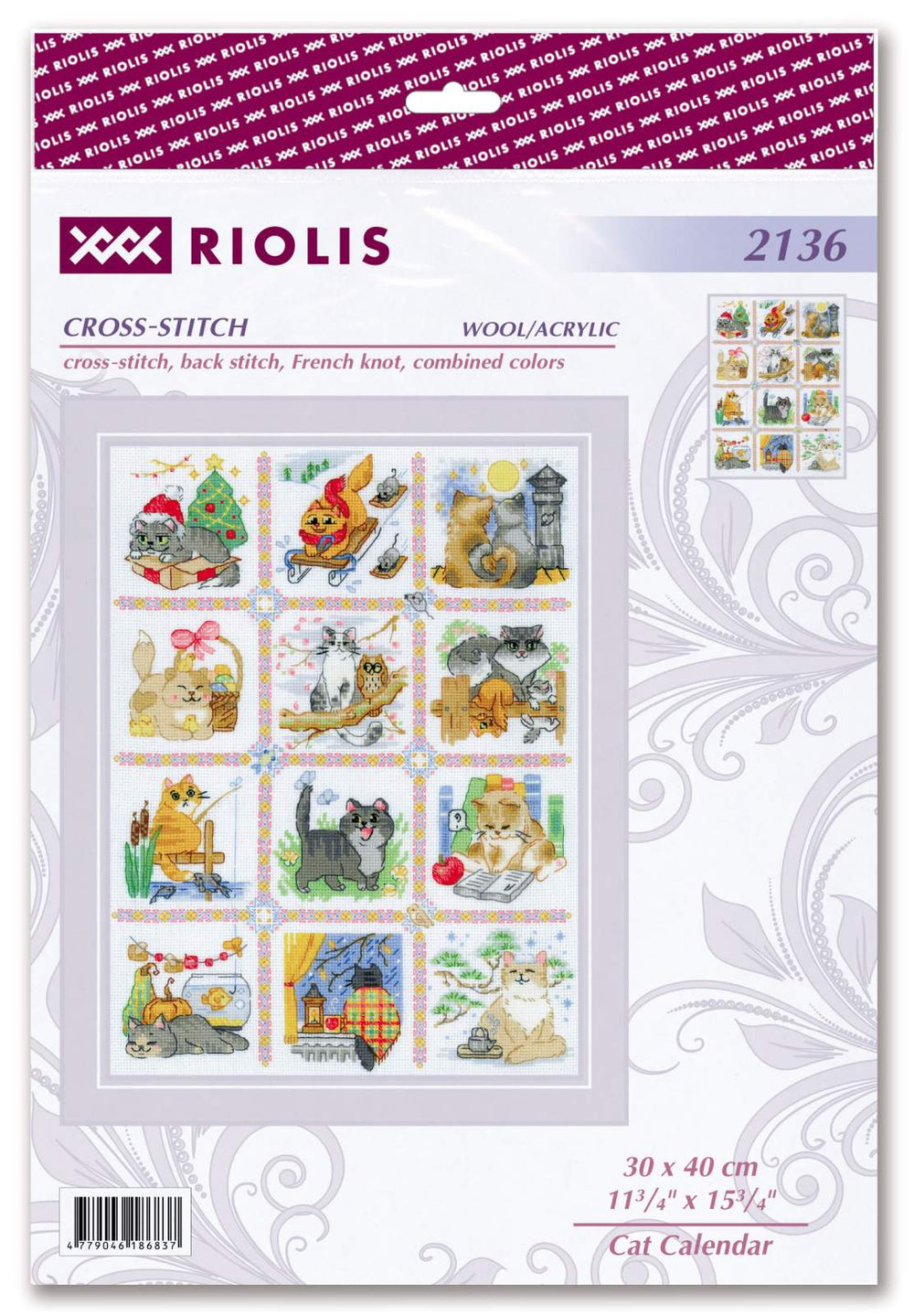 Kit de point de croix Riolis - Calendrier chat, 2136