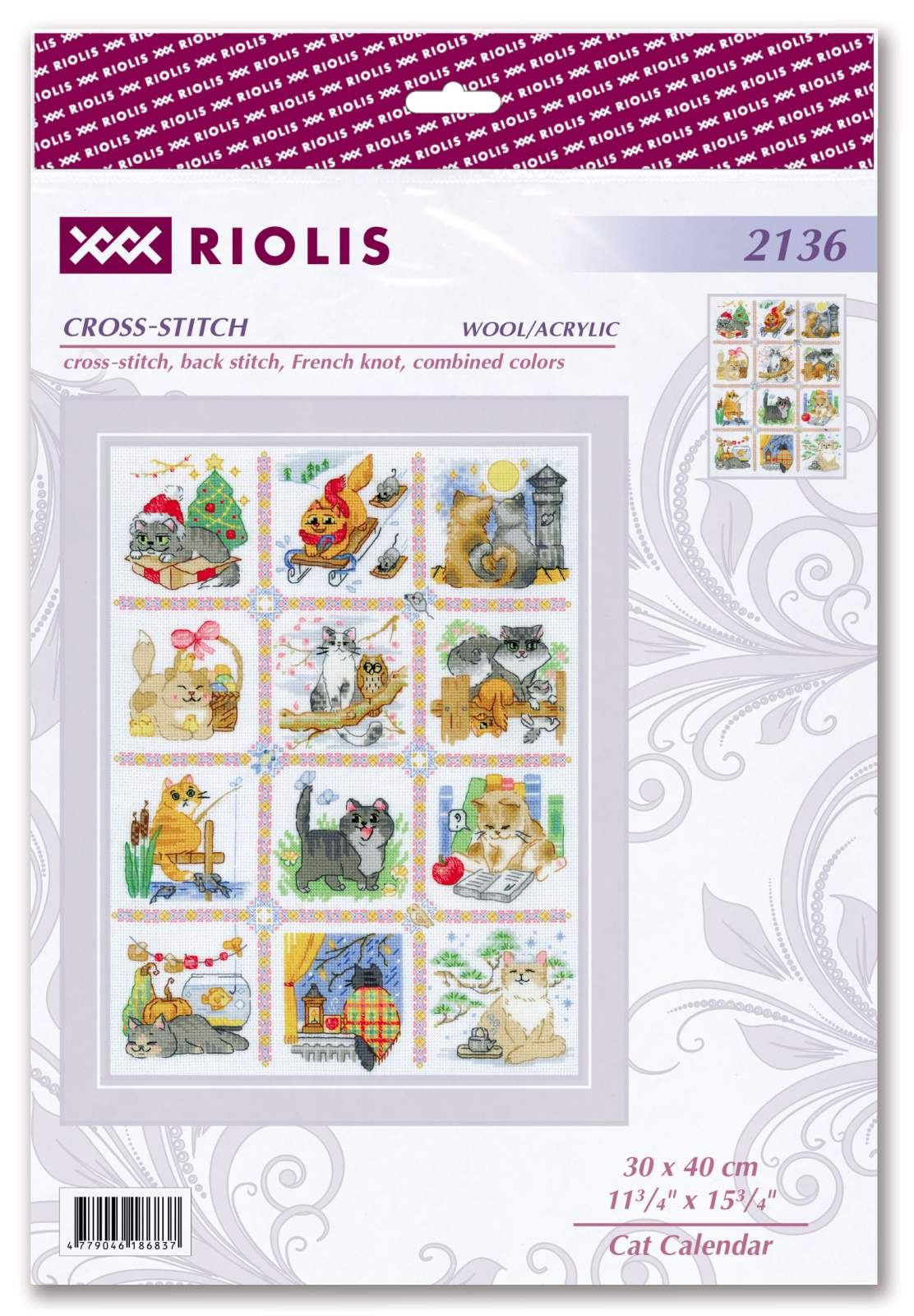 Kit de point de croix Riolis - Calendrier chat, 2136