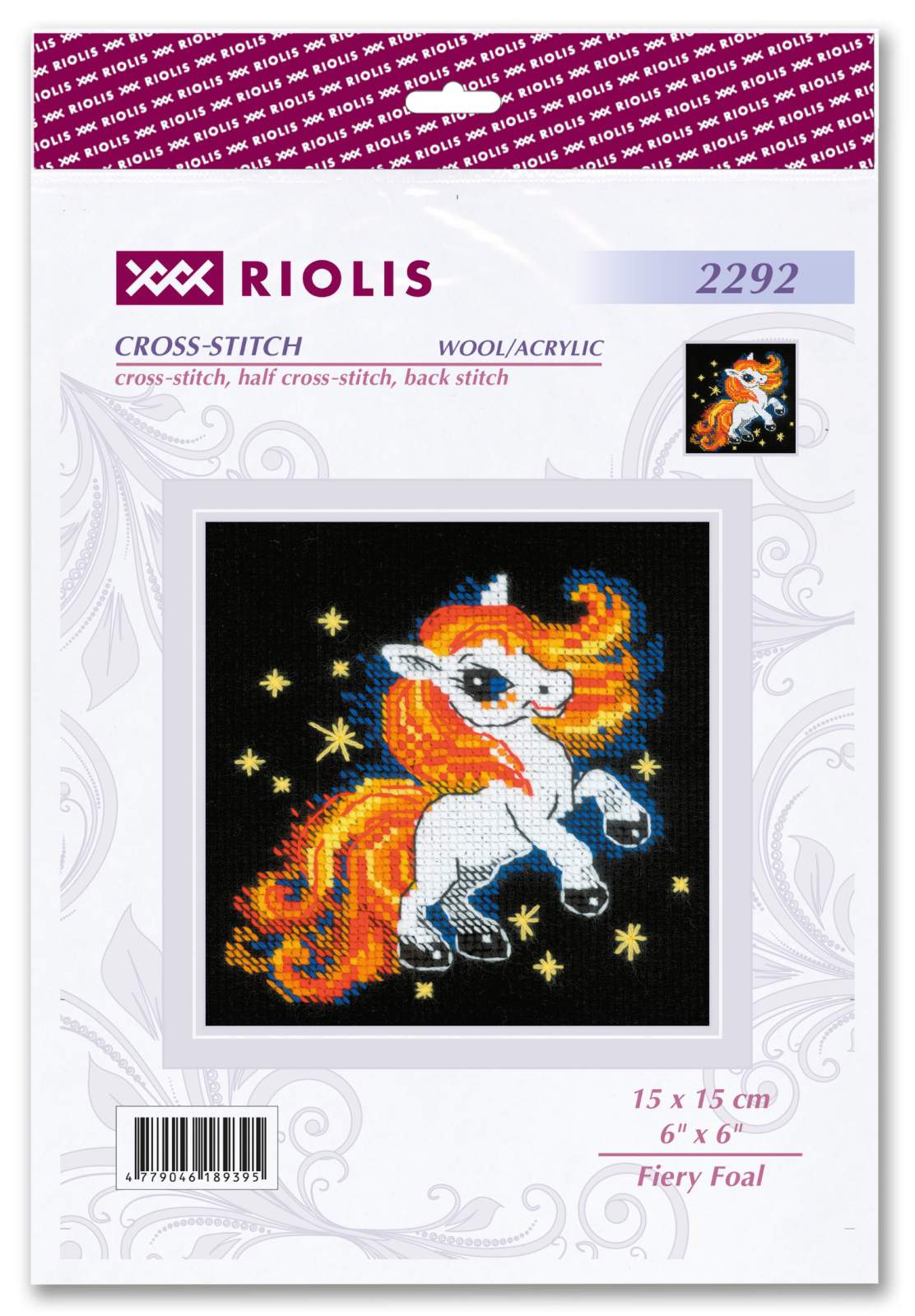 Kit de Punto de Cruz – Fiery Foal 2292 | Diseño infantil con potro mágico sobre fondo negro