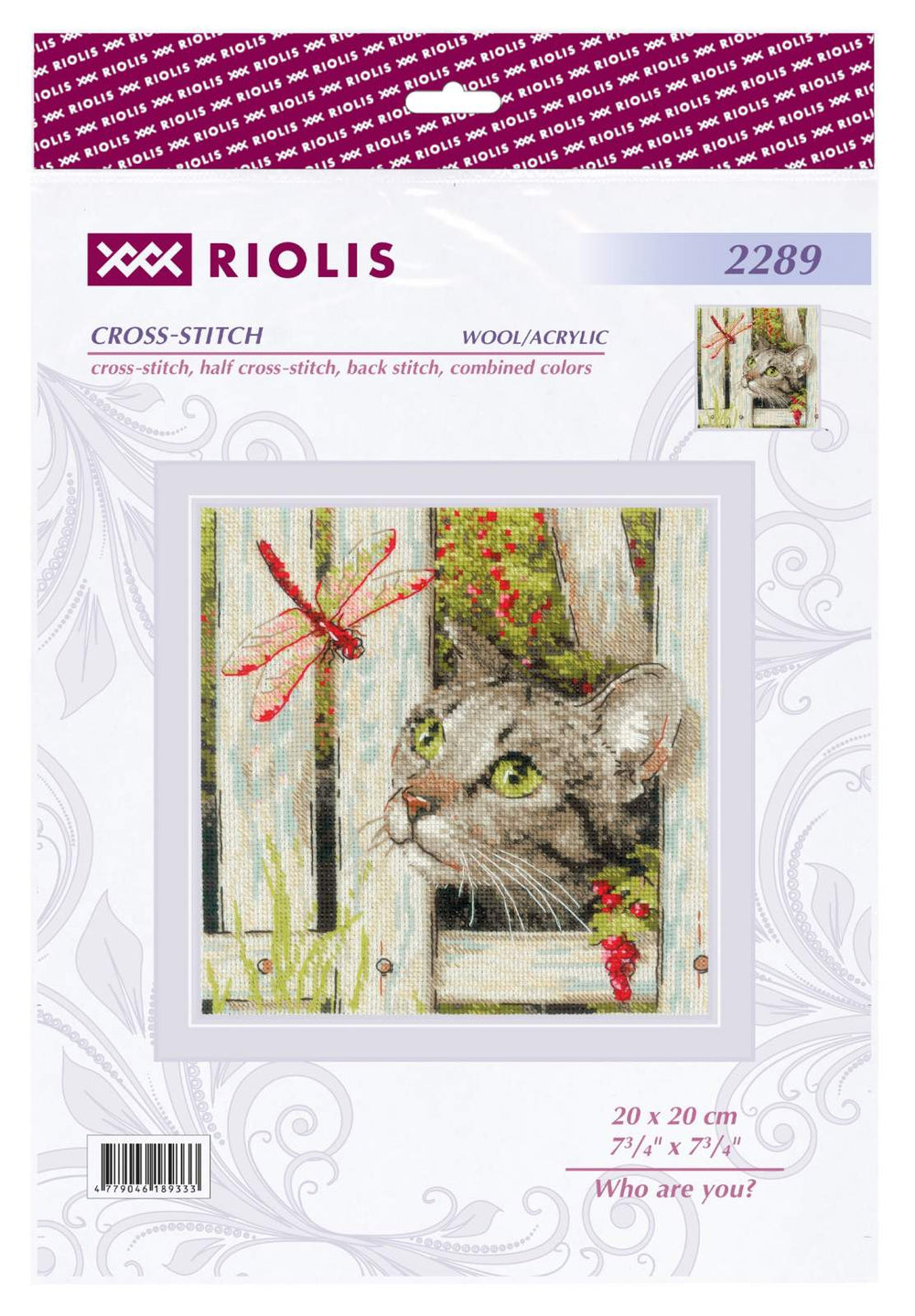 Kit de Punto de Cruz – Who are you? #2289 | Gato curioso y libélula