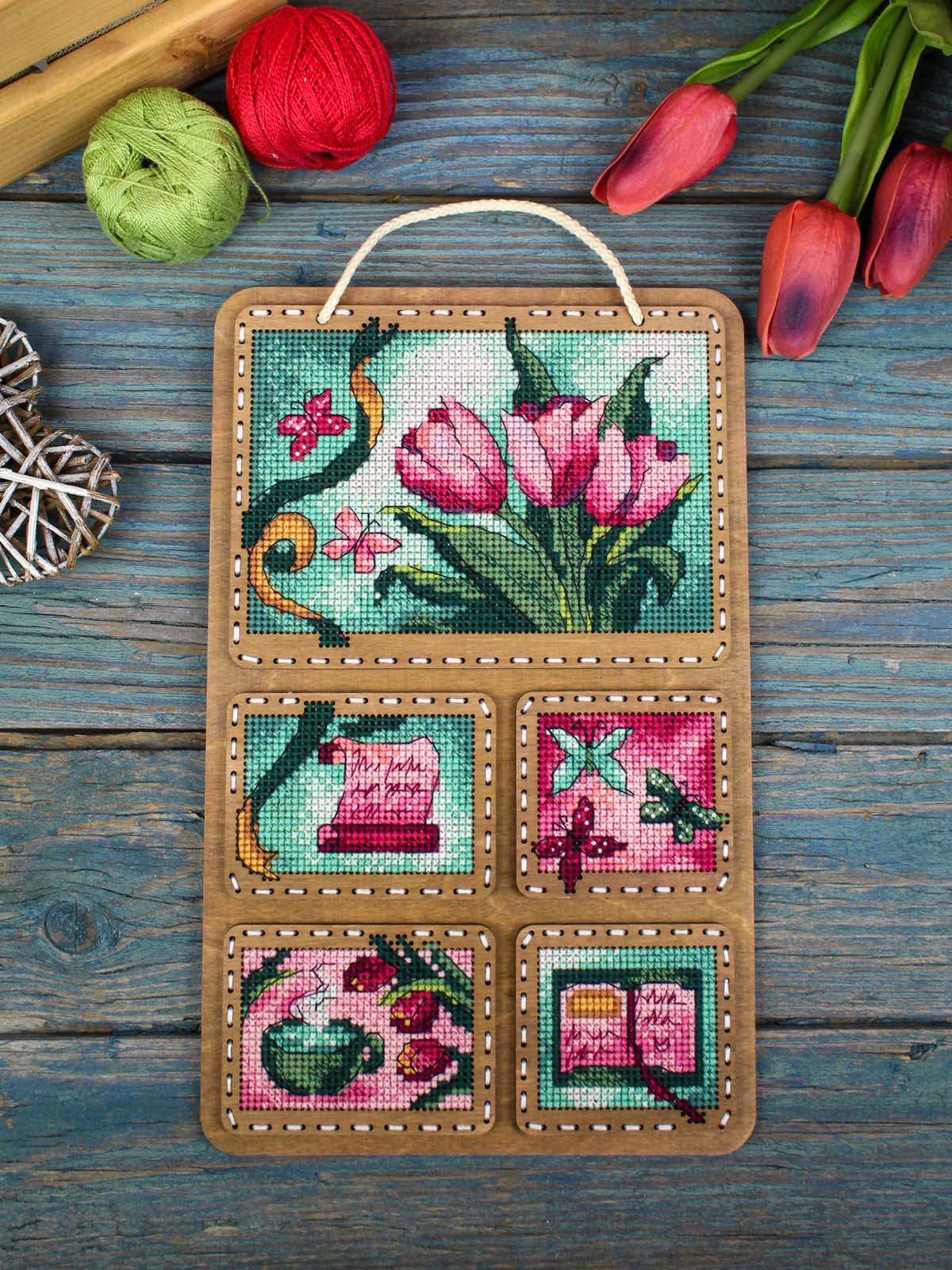 Wooden Cross-Stitch Kit "Spring Collage" MP Studia SO-123 – Decoration 26×17 cm