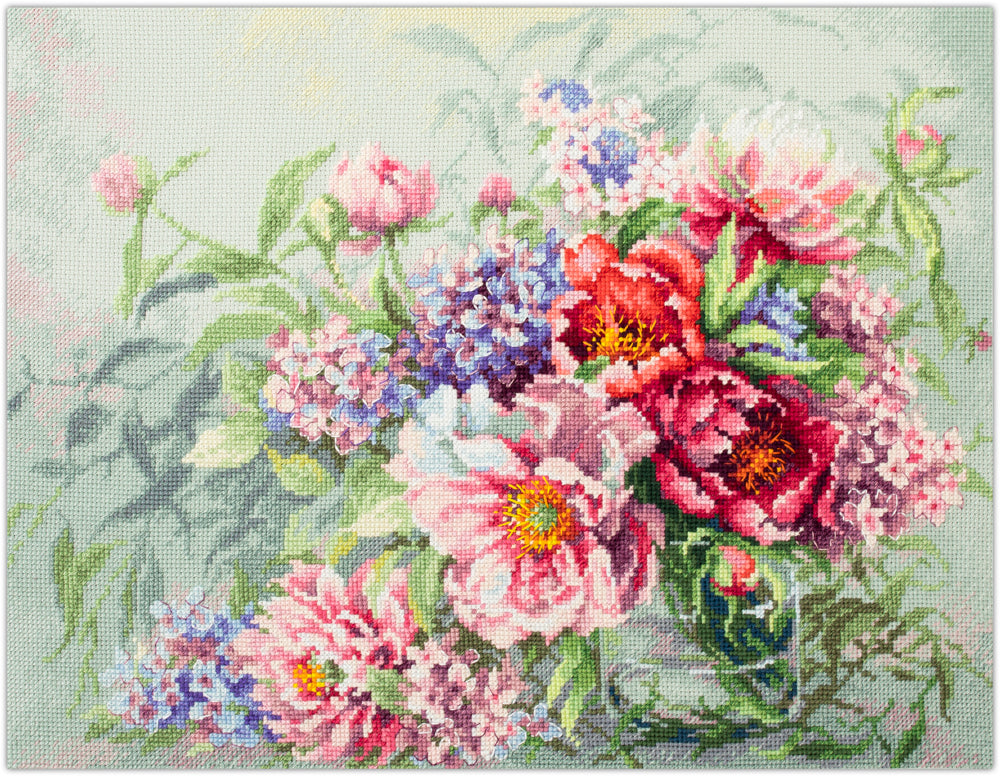 510-224 Peonies and Hydrangeas. Magic Needle Cross Stitch Kit