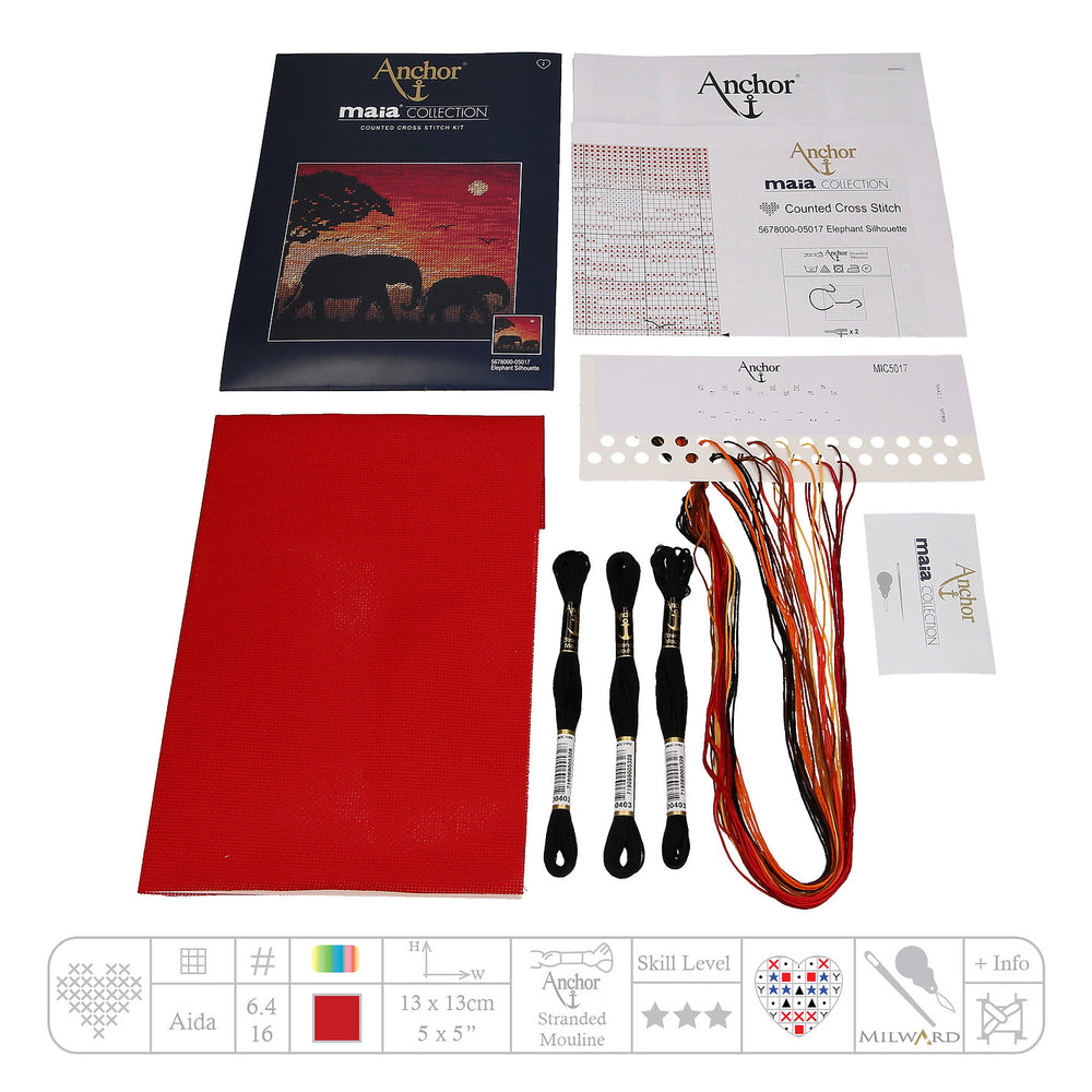 Siluetas Elefantes - Maia Collection - Kit de punto de cruz