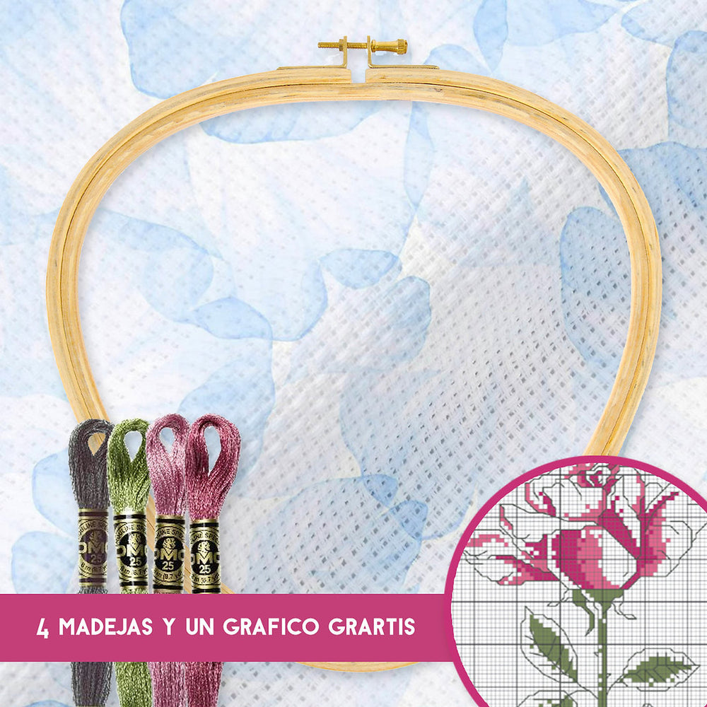 Pack de tissus AIDA 14 ct. 799 et cadre DMC avec 4 écheveaux et un tableau cadeau