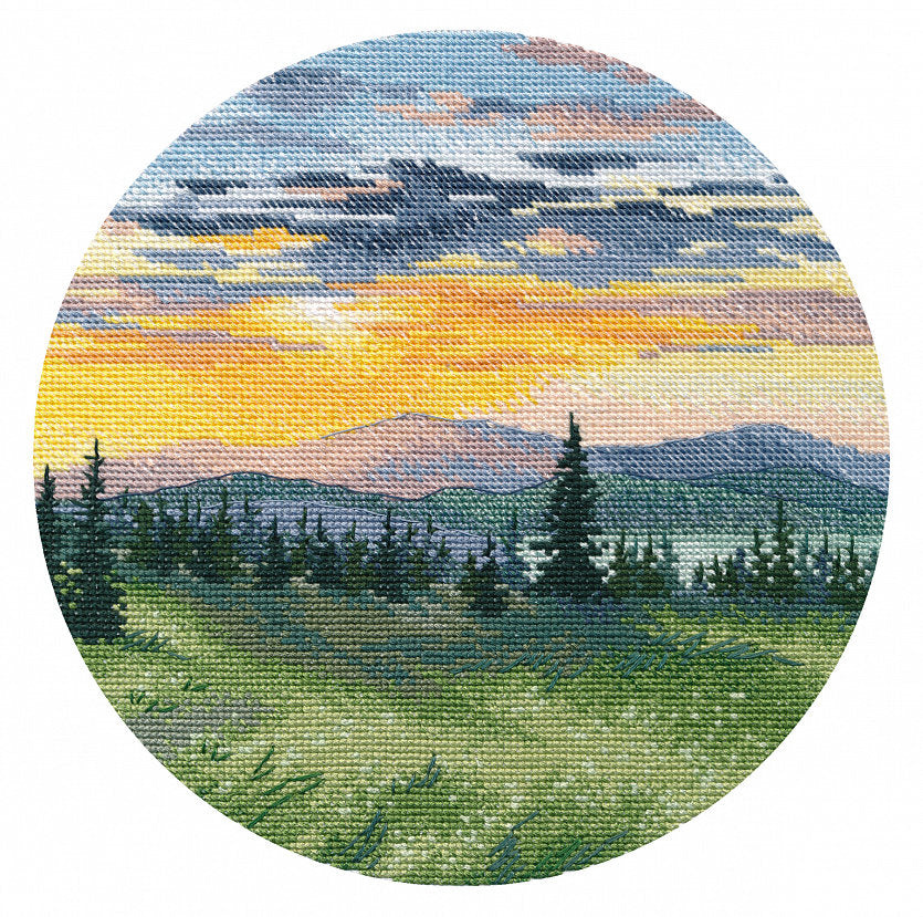 Kit de point de croix. Coucher de soleil en montagne - FOUR 1536