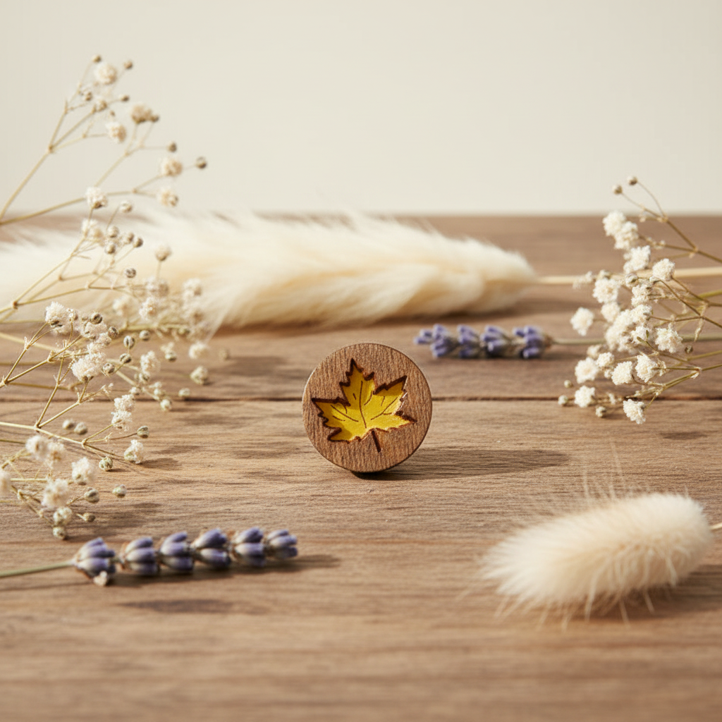 Feuille d'érable. Aimants pour aiguilles en bois avec résine époxy de Wizardi KF059/101