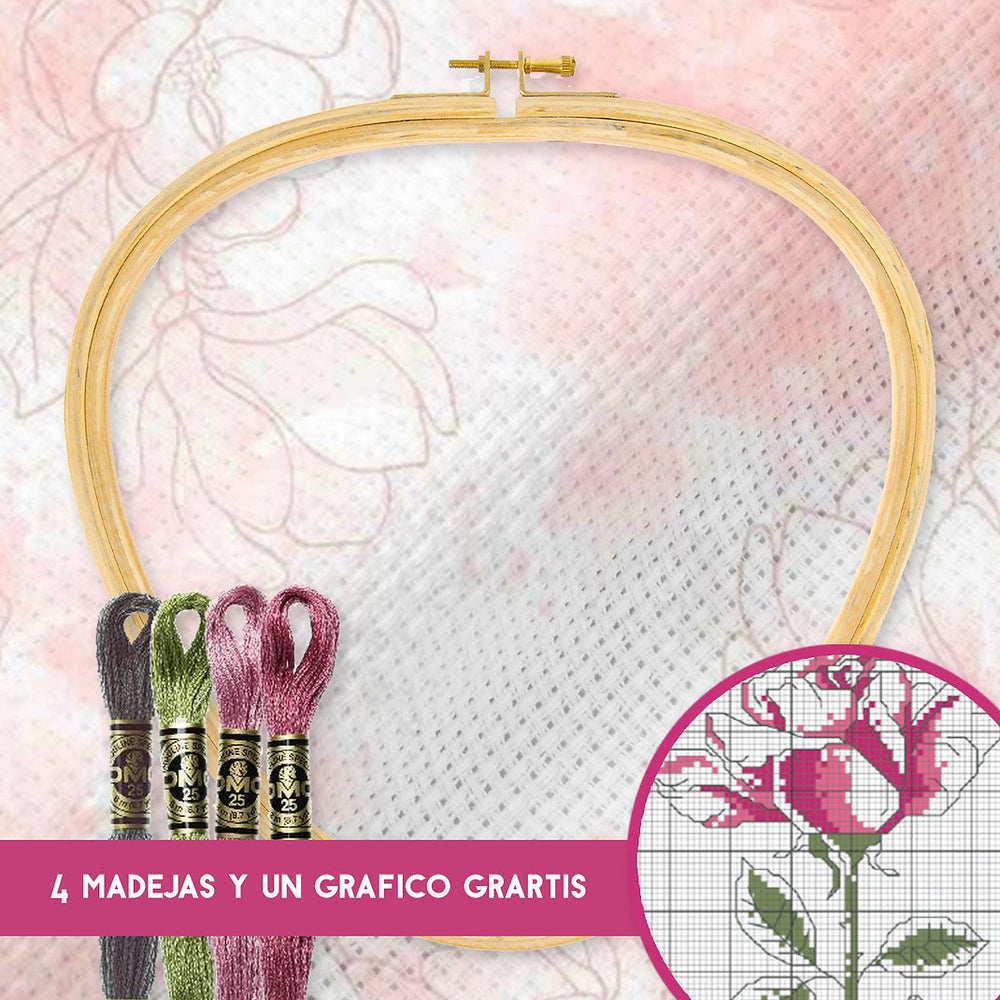 Pack de tissus AIDA 14 ct. 225 et cadre DMC avec 4 écheveaux et un tableau cadeau