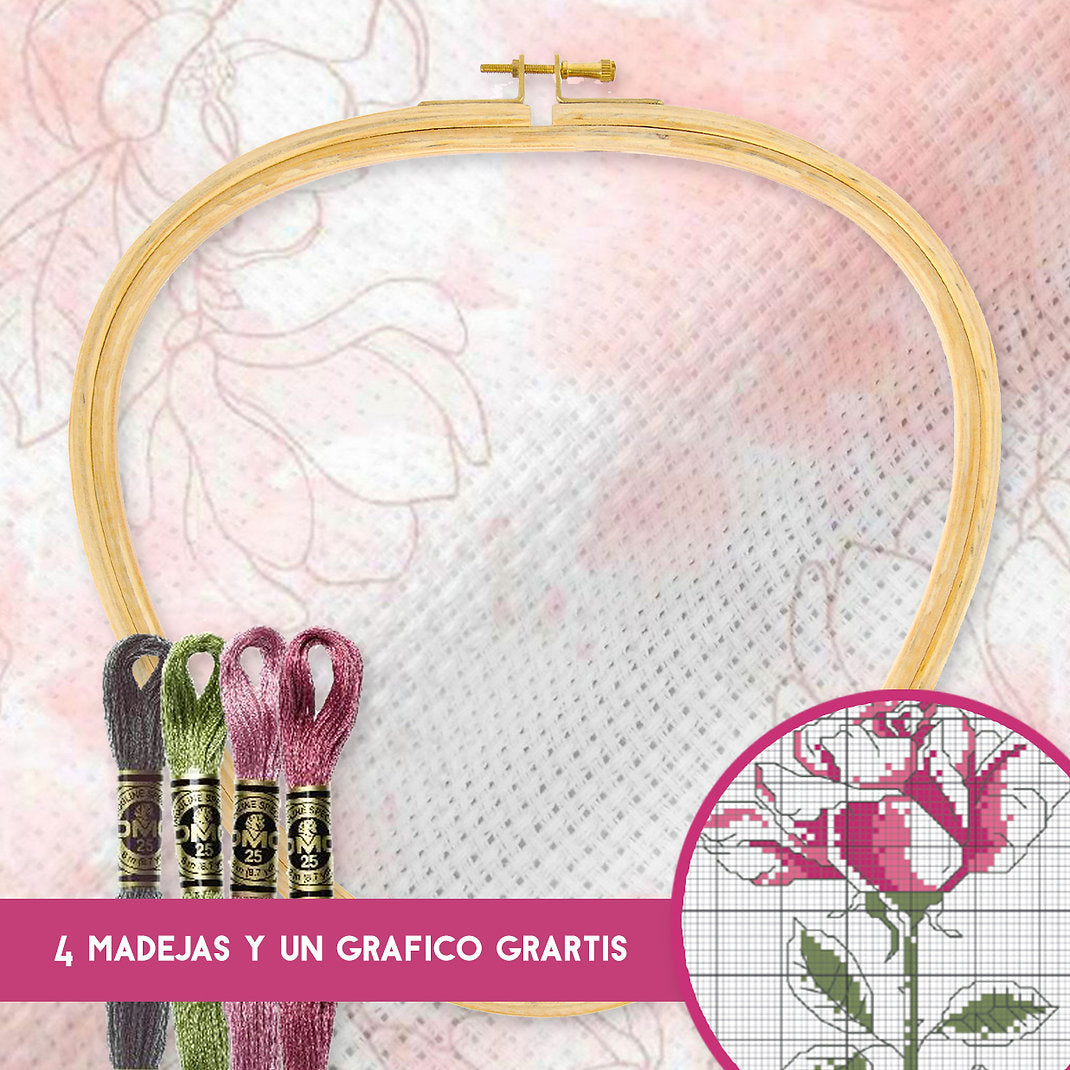 Pack de tissus AIDA 14 ct. 225 et cadre DMC avec 4 écheveaux et un tableau cadeau