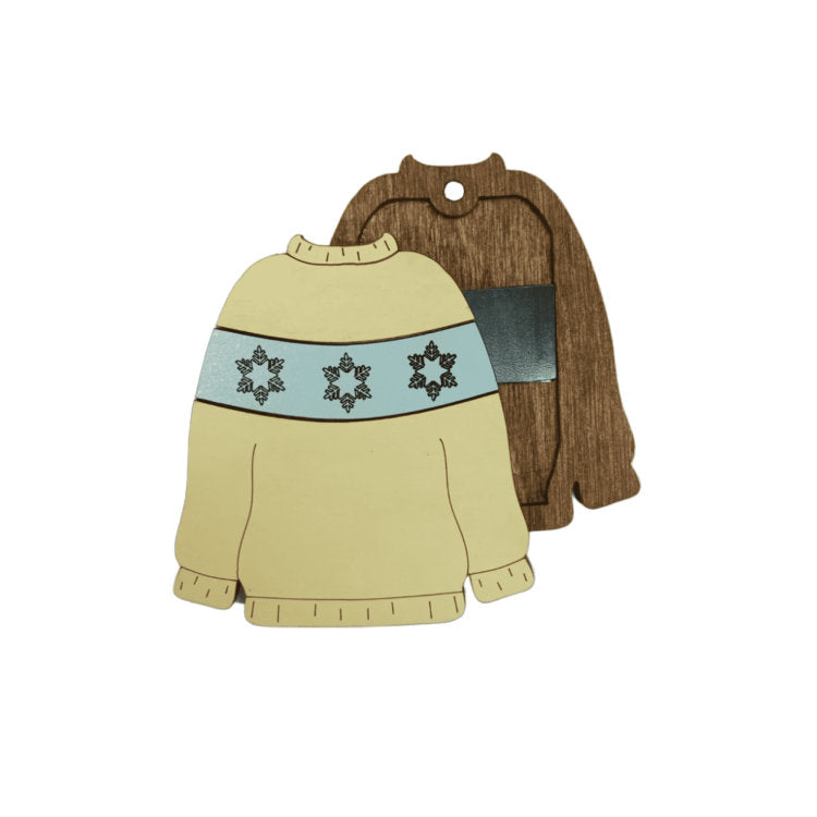 Pull jaune. Étui à aiguilles en bois Wizardi avec aimant KF056/80