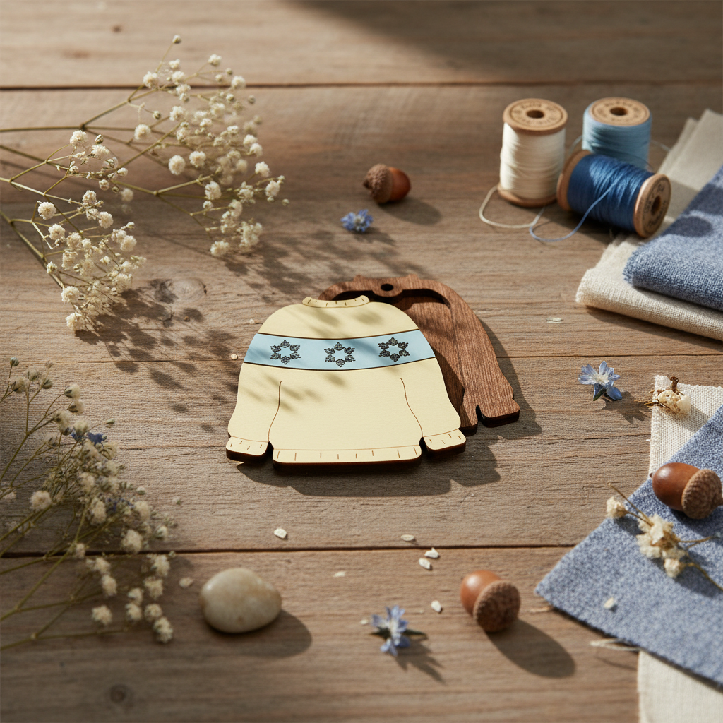 Pull jaune. Étui à aiguilles en bois Wizardi avec aimant KF056/80