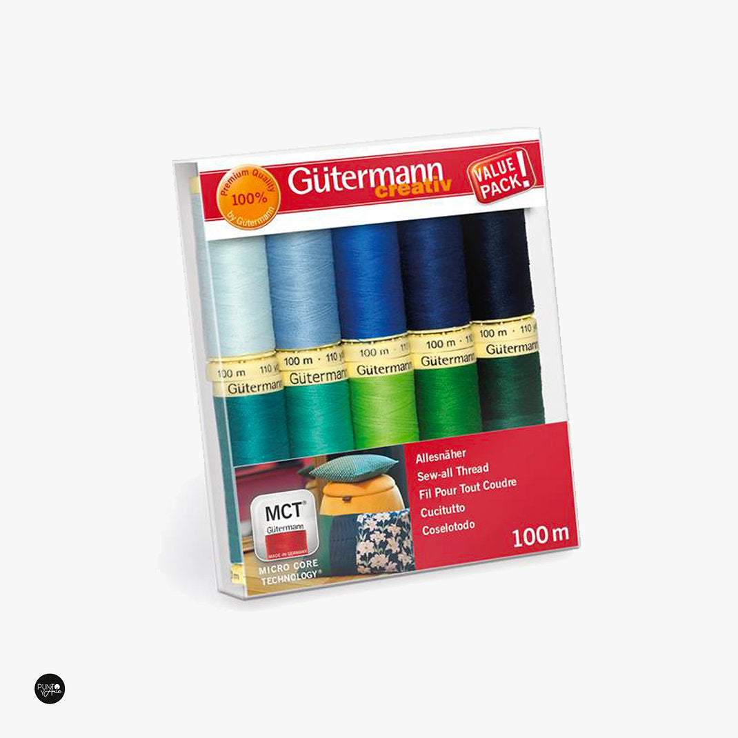 Set de Hilos de Coser Coselotodo de 100m Azul-Verde Gütermann 734006-5