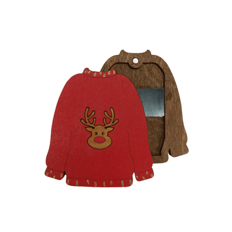 Suéter Navideño. Estuche para agujas de madera con imán de Wizardi KF056/81