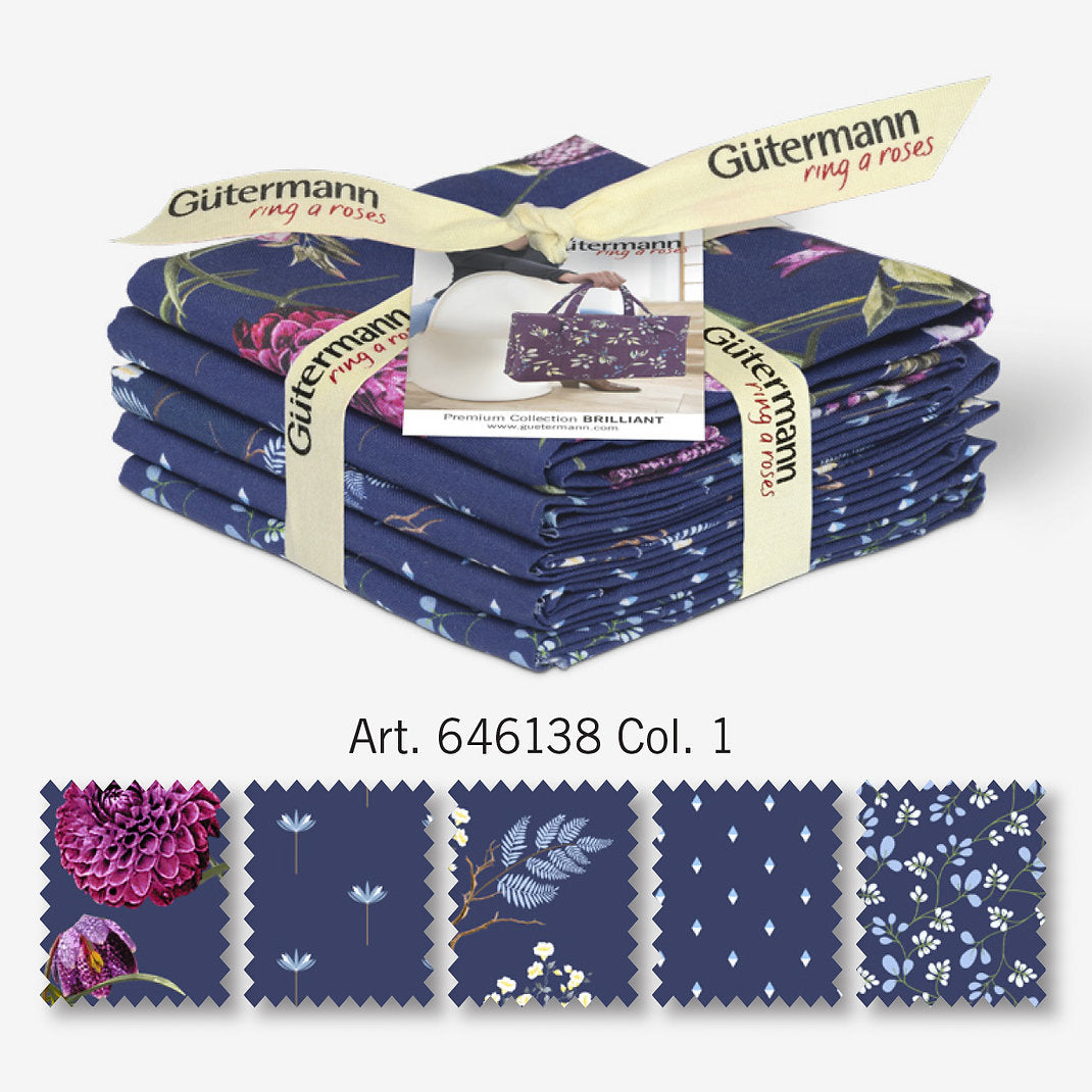 Juego de 5 Retales de Tela Gütermann BRILLIANT para Patchwork y Decoración col.1