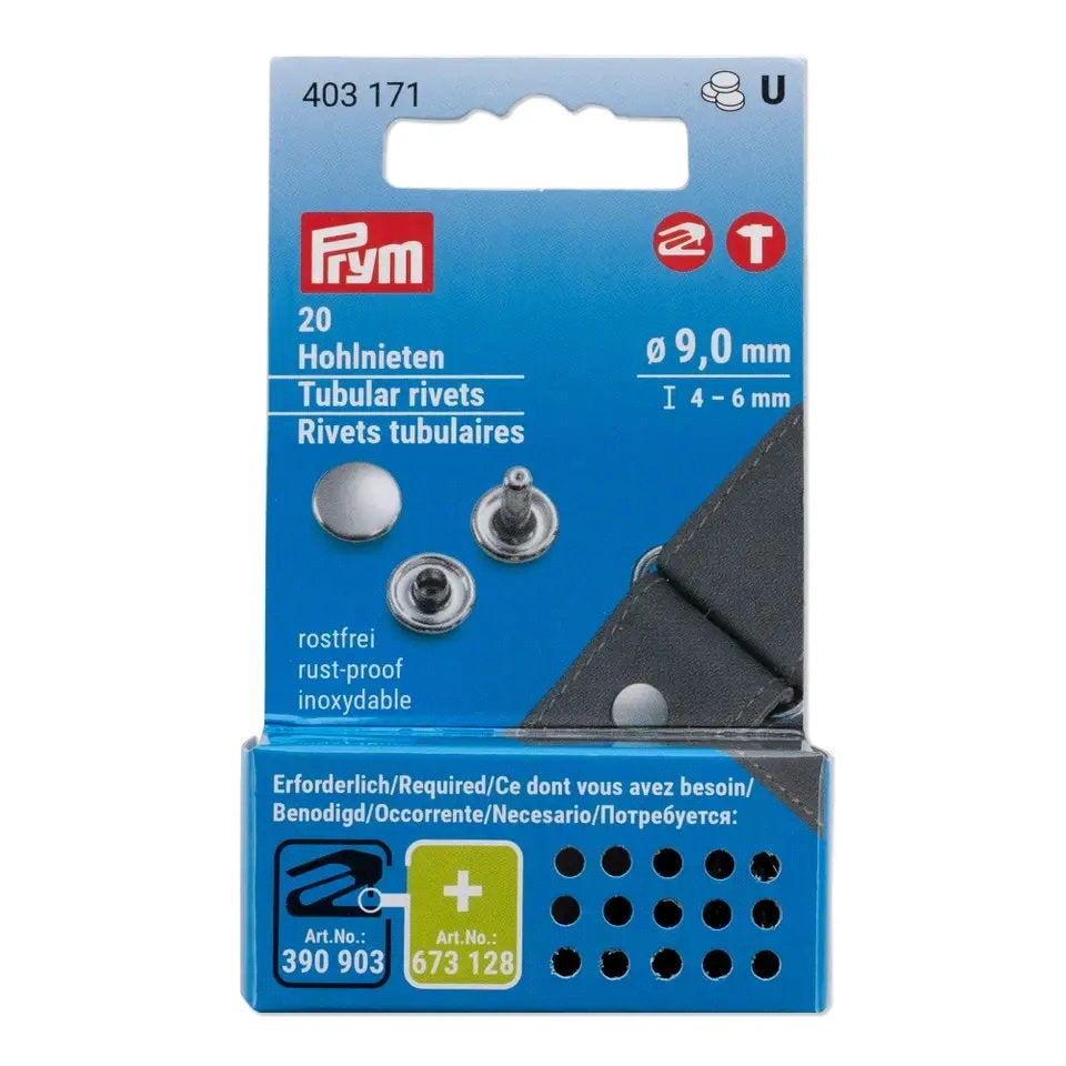Rivets Tubulaires Argent Ø 9 mm - 4-6mm par Prym 403171