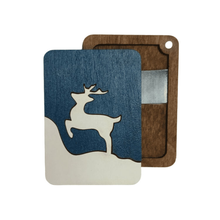 Ciervo de Invierno. Estuche para agujas de madera con imán de Wizardi KF056/70