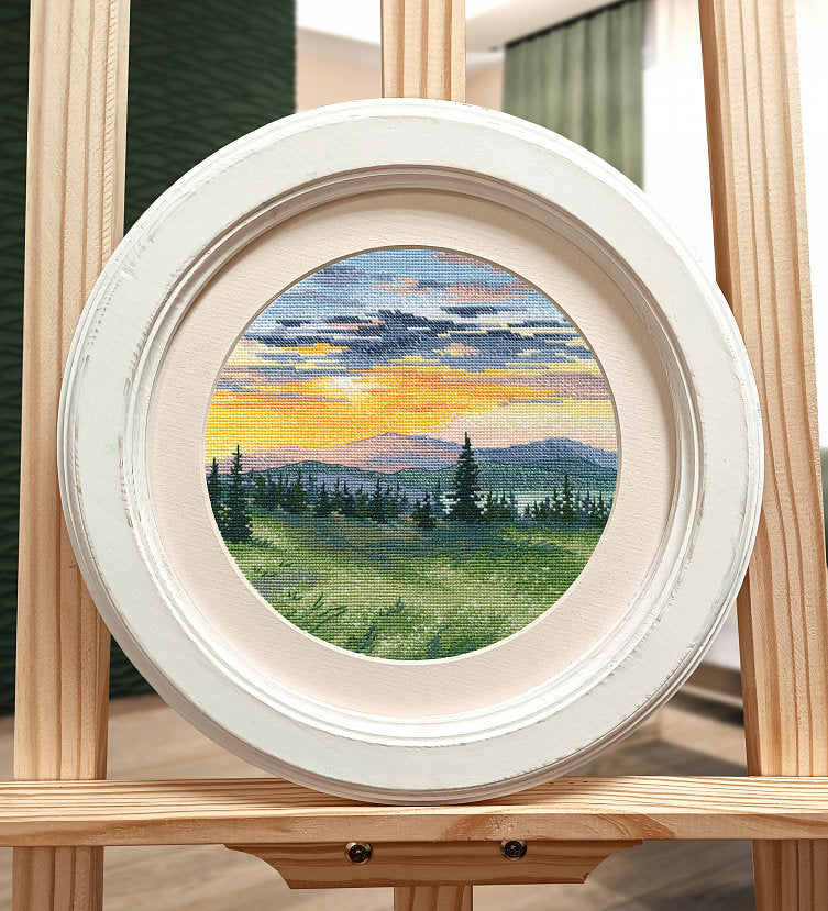 Kit de point de croix. Coucher de soleil en montagne - FOUR 1536