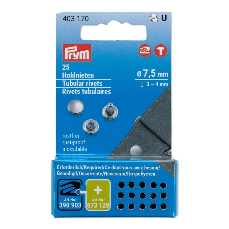 Rivets Tubulaires Argent Ø 7,5 mm - 3-4 mm par Prym 403170