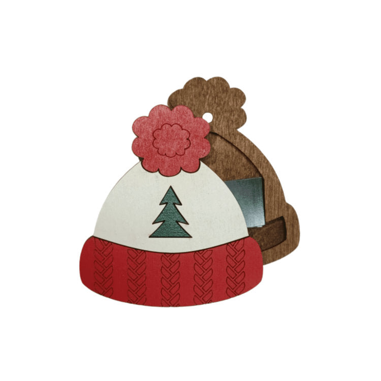 Chapeau de Noël. Étui à aiguilles en bois Wizardi avec aimant KF056/85