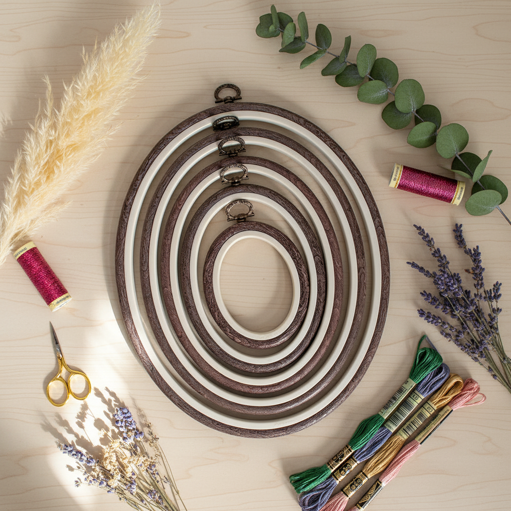 Cadre ovale 230 Nurge Flexi Hoop : marron élégant pour afficher et travailler votre broderie