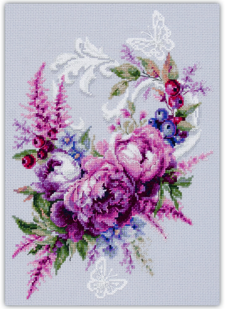 Kit de Punto de Cruz 70-04 “Purple Silk Peonies” – Magic Needle