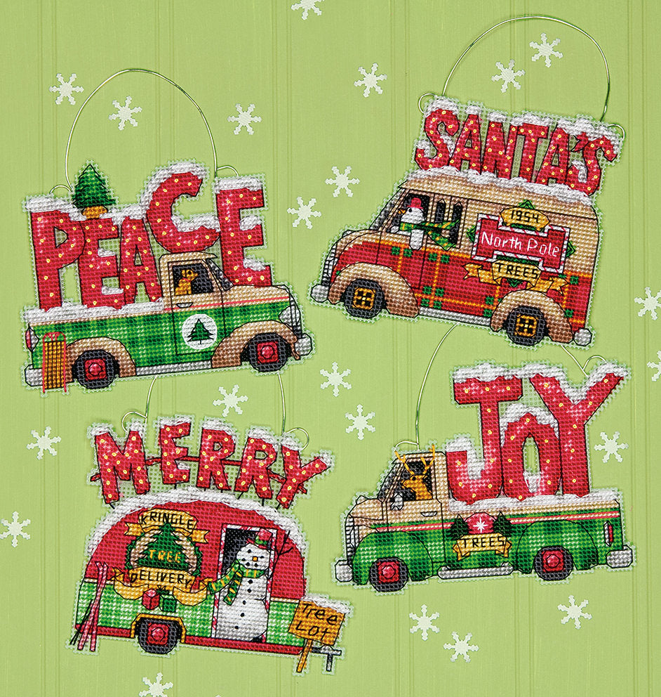 Adornos - Camiones Navideños - 70-08974 Dimensions - Kit de punto de cruz