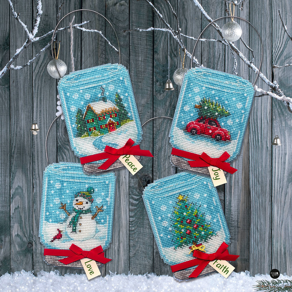 Ornements de Noël Mason Jar - 70-08997 Dimensions - Kit de point de croix