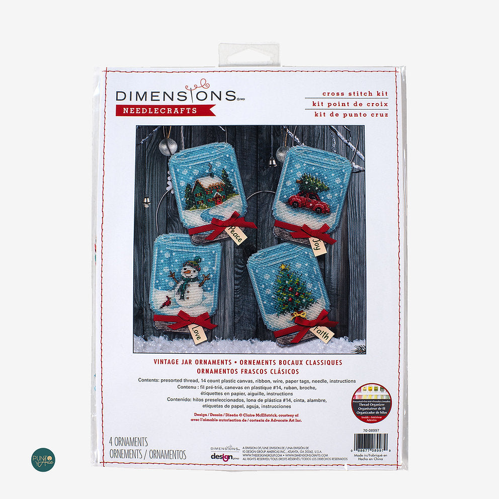 Ornements de Noël Mason Jar - 70-08997 Dimensions - Kit de point de croix