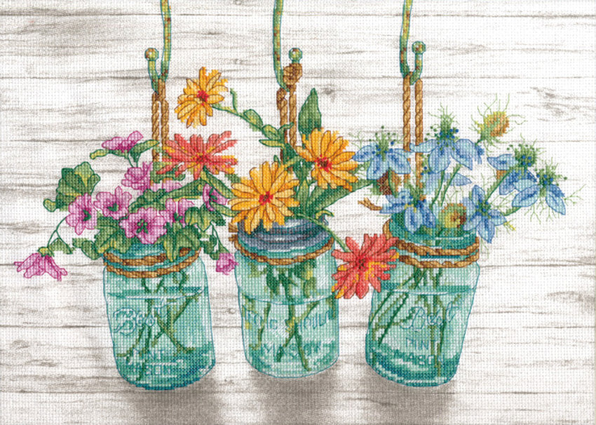 Tarros de flores - 70-35378 Dimensions - Kit de punto de cruz