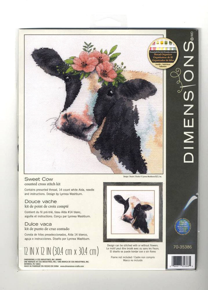 Vaca con Flores - 70-35386 Dimensions - Kit de punto de cruz