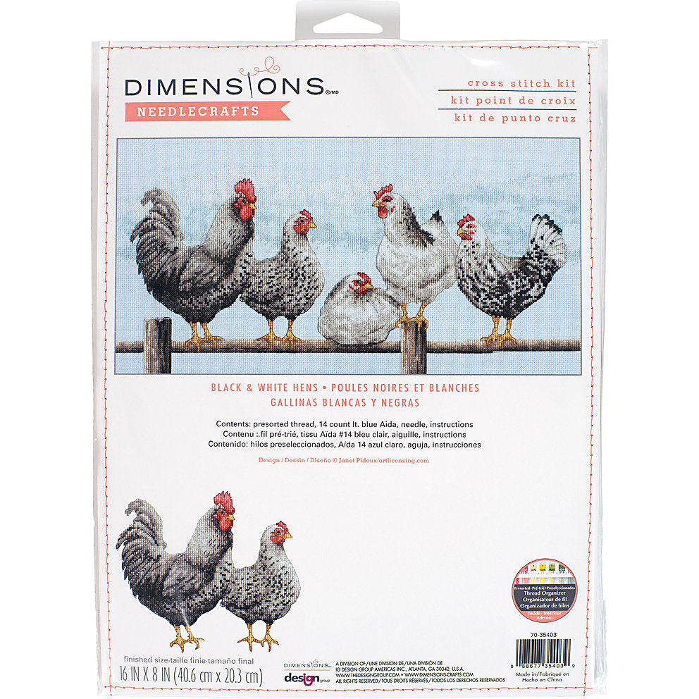 Black and White Hens - 70-35403 Dimensions - Cross Stitch Kit