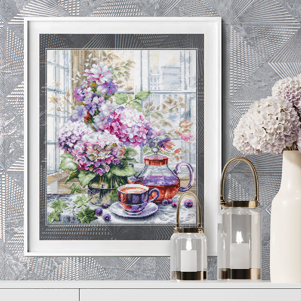 Kit de punto de cruz Magic Needle 70-56 My Serene Morning con flores y té
