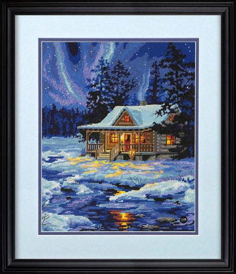 Winter Sky Cabin - 71-20072 Dimensions - Kit de petit point