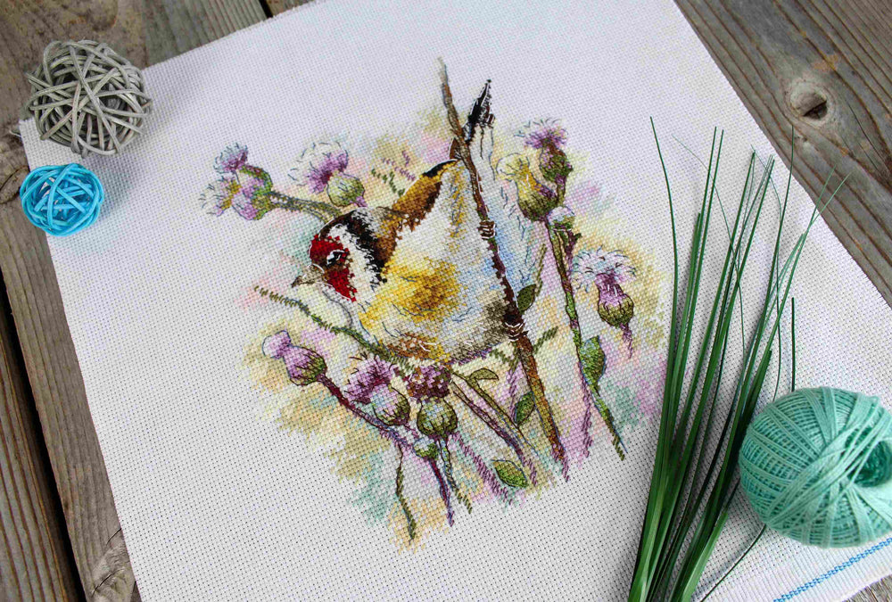 Chardonneret tapi – Kit de broderie au point de croix MP Studia SNV-921