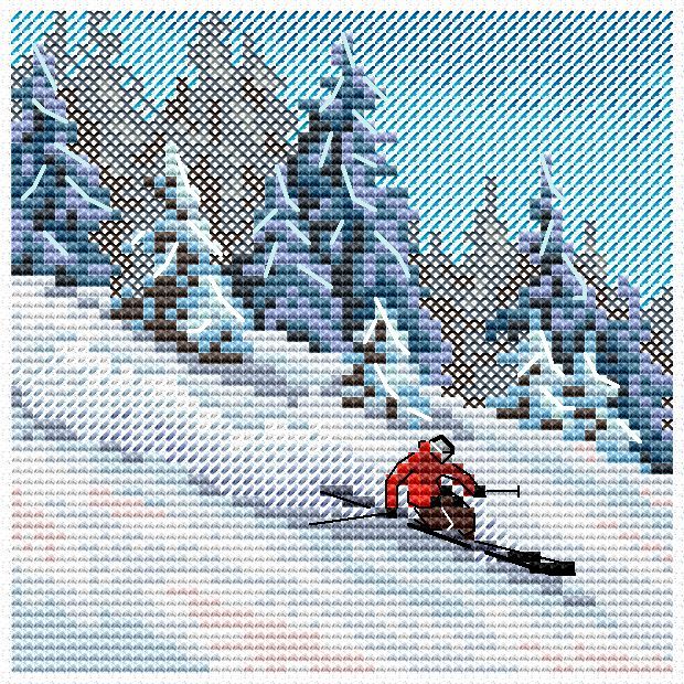 Kit de point de croix « À flanc de montagne » MP Studia SM-987 – Ski dans la neige