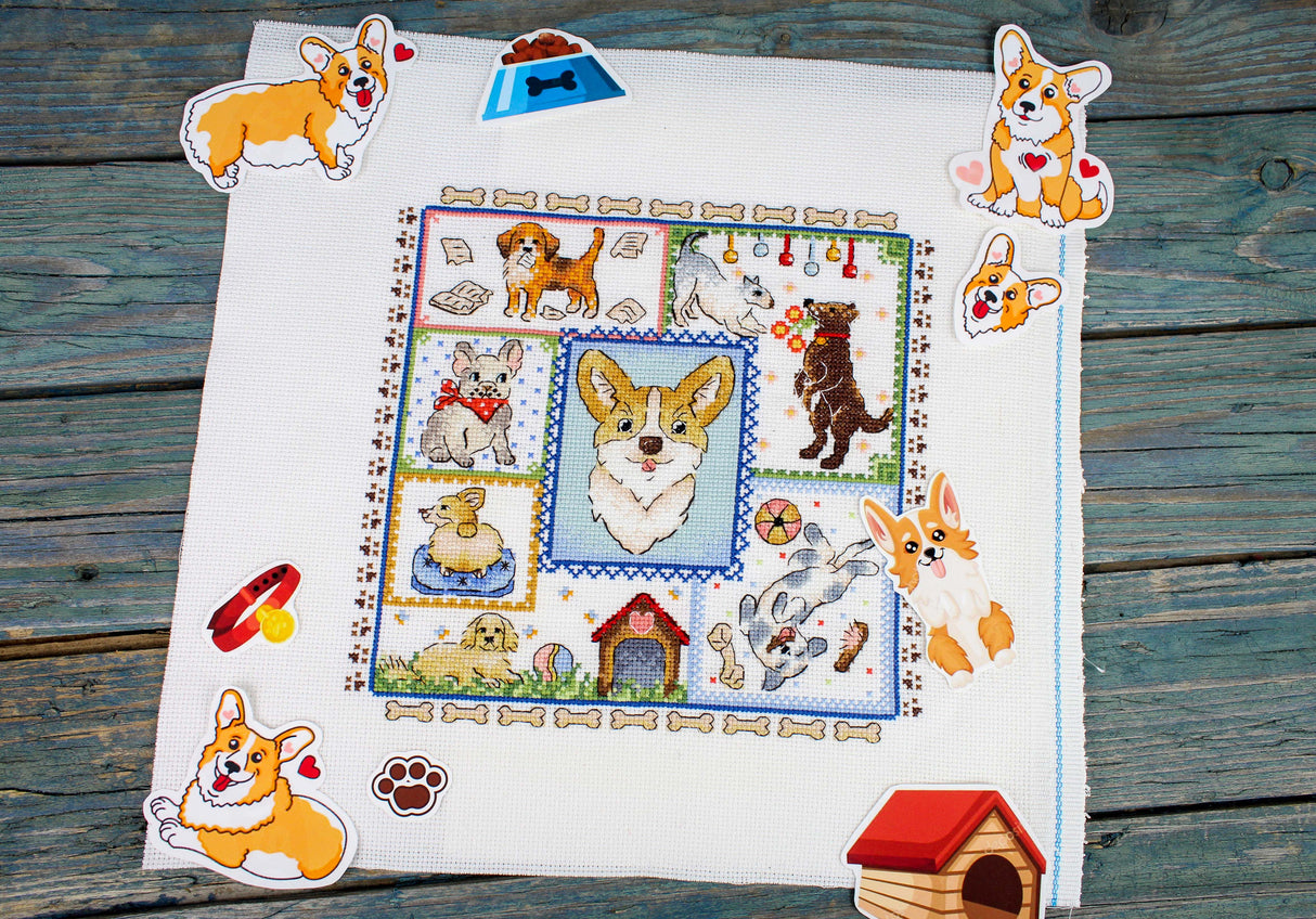 Kit de broderie au point de croix « Sampler. Puppy Joy » MP Studia SNV-895 – Puppy Fun