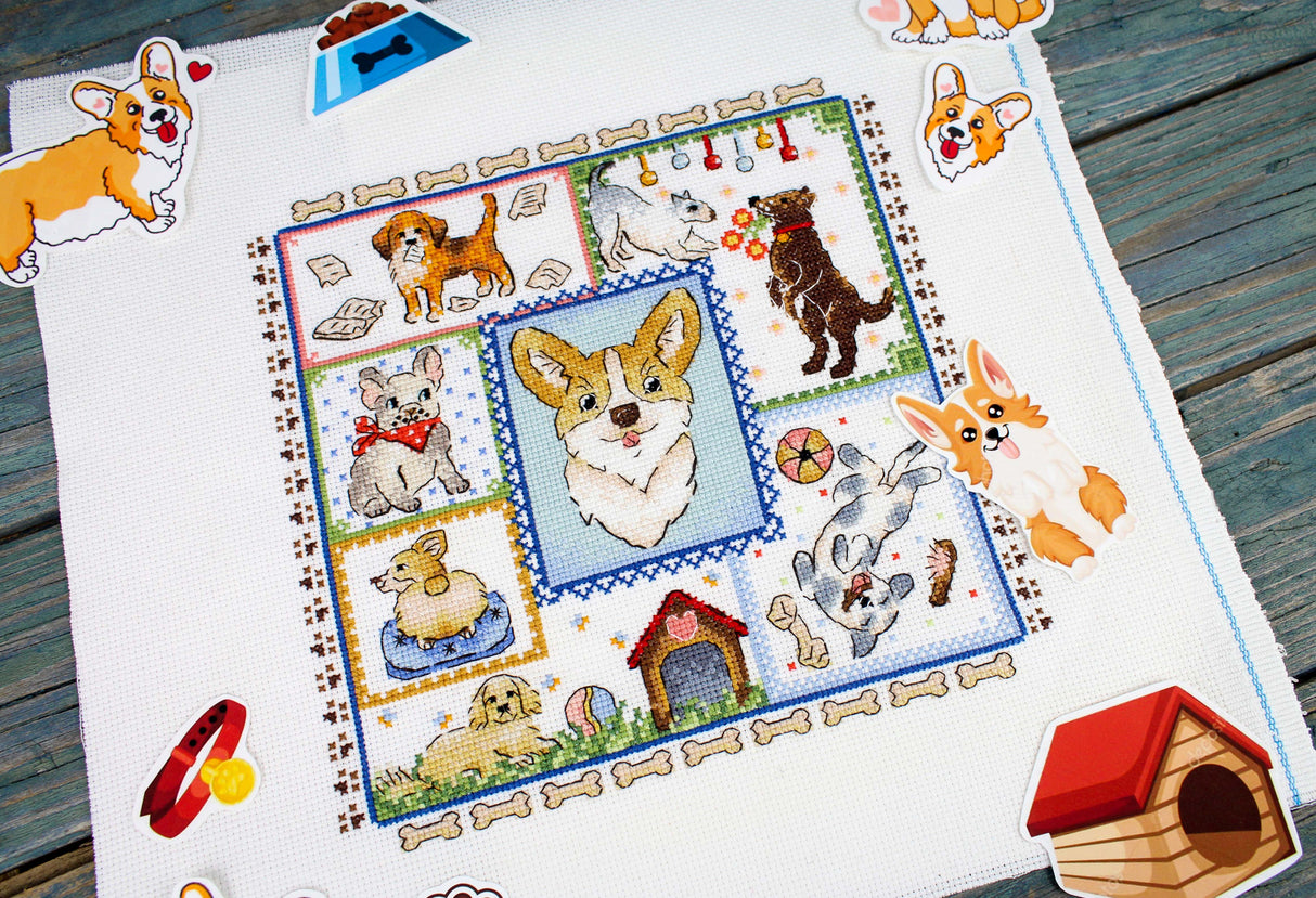 Kit de broderie au point de croix « Sampler. Puppy Joy » MP Studia SNV-895 – Puppy Fun