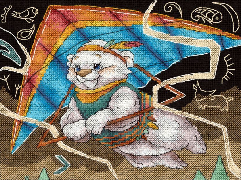 Kit de broderie au point de croix « Premier vol » de MP Studia SNV-958 – Motif ours volant